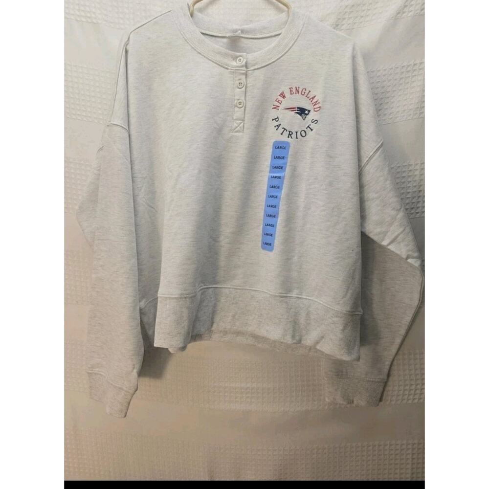New England Patriots Sweater Womens Size Large Oversized Dolman Sleeve Gray 6789